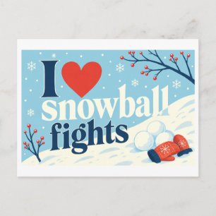"Ich [Herz] Schneeballschlachten" Postkarte