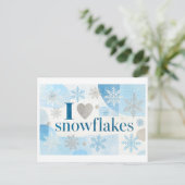 "Ich [Herz] Schneeflocken" Postkarte (Stehend Vorderseite)