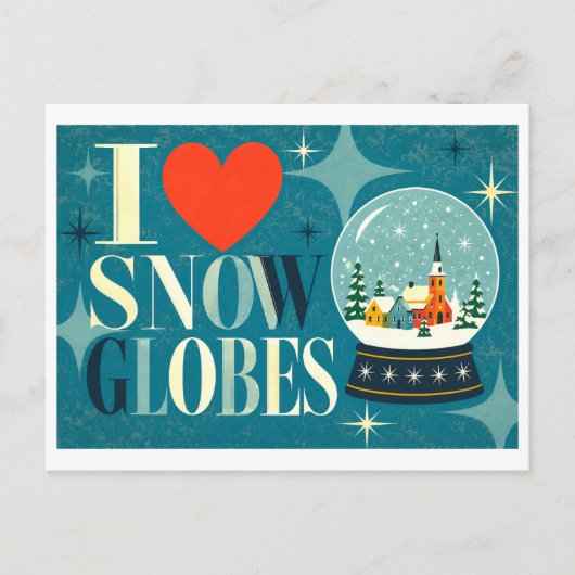 "Ich [Herz] Schneekugeln" Postkarte (Vorderseite)