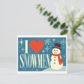 "Ich [Herz] Schneemänner" Postkarte (Stehend Vorderseite)