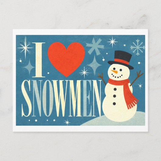 "Ich [Herz] Schneemänner" Postkarte (Vorderseite)