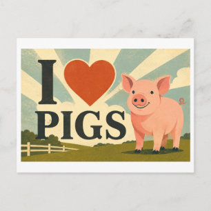 "Ich [Herz] Schweine" Postkarte