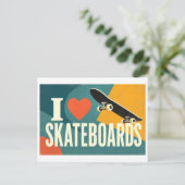 "Ich [Herz] Skateboards" Postkarte (Stehend Vorderseite)