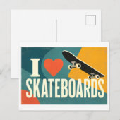 "Ich [Herz] Skateboards" Postkarte (Vorne/Hinten)