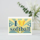 "Ich [Herz] Softball" Postkarte (Stehend Vorderseite)