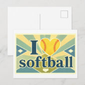 "Ich [Herz] Softball" Postkarte (Vorne/Hinten)