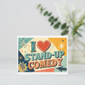 "Ich [Herz] Stand-Up-Comedy" Postkarte (Stehend Vorderseite)