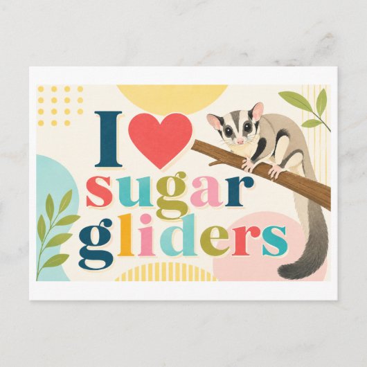 "Ich [Herz] Sugar Glider" Postkarte (Vorderseite)