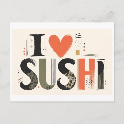 "Ich [Herz] Sushi" Postkarte (Vorderseite)