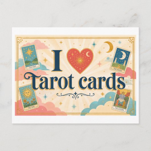 "Ich [Herz] Tarot Karten" Postkarte (Vorderseite)