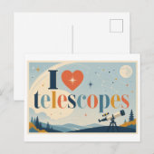 "Ich [Herz] Teleskope" Postkarte (Vorne/Hinten)