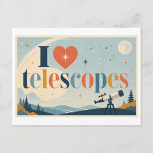 "Ich [Herz] Teleskope" Postkarte