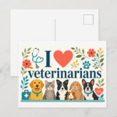 "Ich [Herz] Tierärzte" Postkarte (Vorne/Hinten)