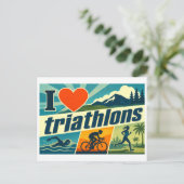 "Ich [Herz] Triathlons" Postkarte (Stehend Vorderseite)