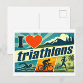 "Ich [Herz] Triathlons" Postkarte (Vorne/Hinten)
