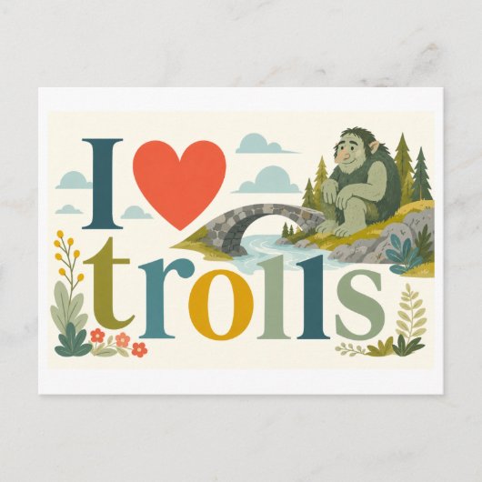 "Ich [Herz] Trolle" Postkarte (Vorderseite)