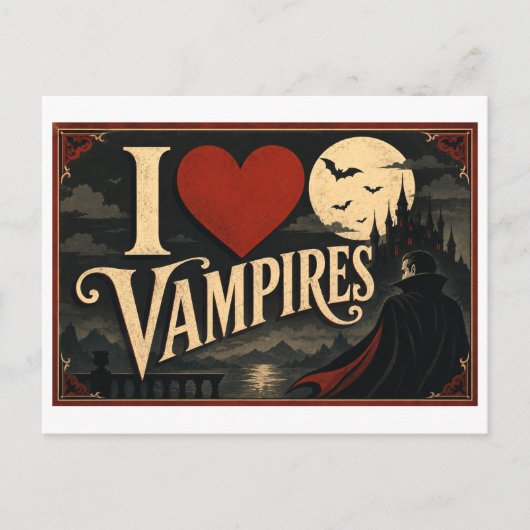 "Ich [Herz] Vampire" Postkarte (Vorderseite)