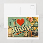"Ich [Herz] Vintage" Postkarte (Vorne/Hinten)