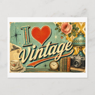 "Ich [Herz] Vintage" Postkarte
