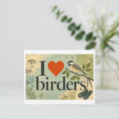 "Ich [Herz] Vogelbeobachter" Postkarte (Stehend Vorderseite)