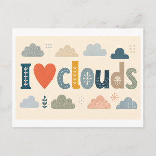 "Ich [Herz] Wolken" Postkarte
