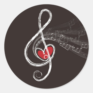 Ich HERZEN MUSIC Treble Clef Schwarz Custom Runder Aufkleber