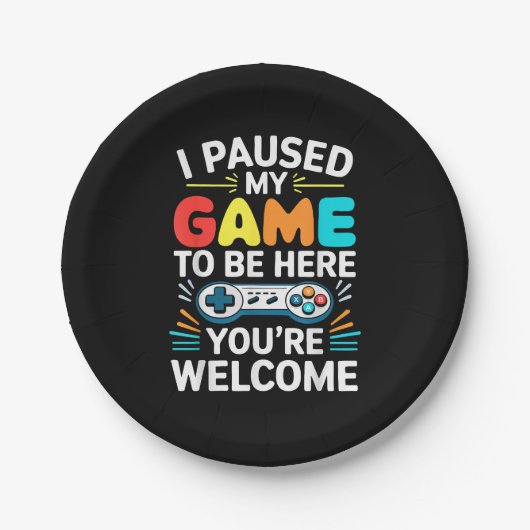 Ich hielt mein Spiel an, um hier Shirt Männer Frau Pappteller (Vorderseite)