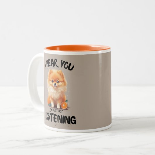 Ich höre dich lustigen Spitz Hund Lover Design Zweifarbige Tasse (Vorderseite Links)