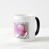 Ich höre dich Verzierte rosa und Lila Herzkunst Verwandlungstasse (VorderseiteRechts)