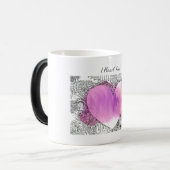 Ich höre dich Verzierte rosa und Lila Herzkunst Verwandlungstasse (Vorderseite Links)