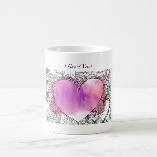 Ich höre dich Verzierte rosa und Lila Herzkunst Verwandlungstasse (Mittel)