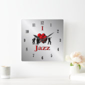 Ich höre Jazzmusik Silver w Black Numbers Quadratische Wanduhr (Zuhause)