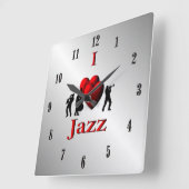 Ich höre Jazzmusik Silver w Black Numbers Quadratische Wanduhr (Winkel)
