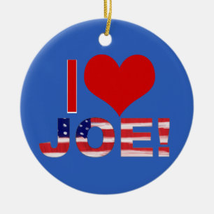 Ich höre JOE! auf Blau mit Flagge Keramik Ornament