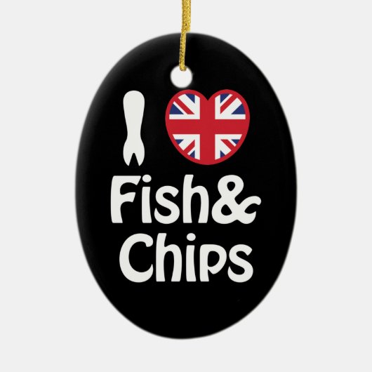 Ich höre [Liebe] Fisch und Chips Keramik Ornament (Vorne)