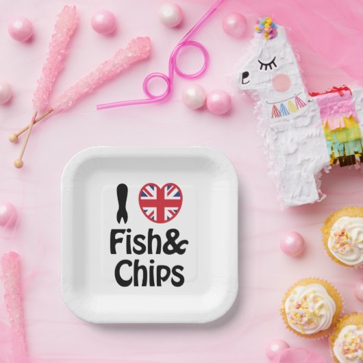 Ich höre [Liebe] Fisch und Chips Pappteller (Party)