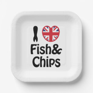 Ich höre [Liebe] Fisch und Chips Pappteller