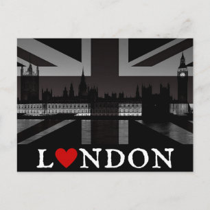 Ich höre London Black & White Union Jack Postcard Postkarte