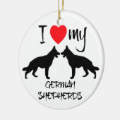 Ich höre meine zwei deutschen Schäferhunde Keramikornament (Links)