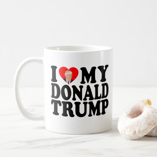 Ich höre meinen Donald Trump 47. Präsident Kaffeetasse (Mit Donut)