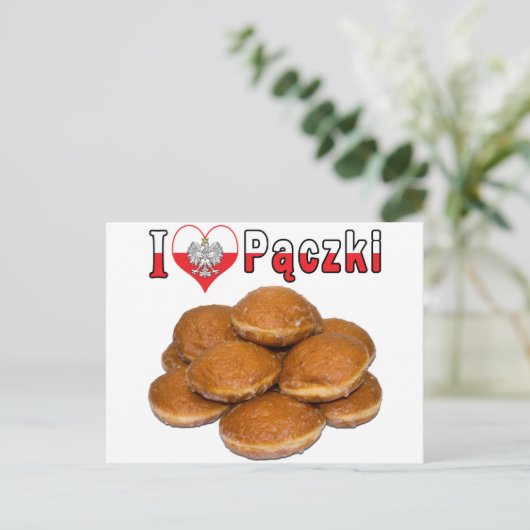 Ich höre Paczki Polnisches Essen Postkarte (Stehend Vorderseite)