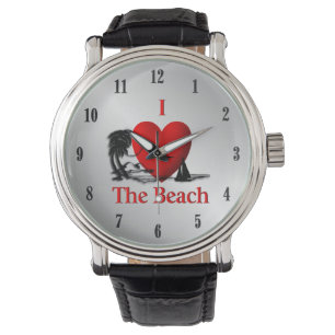 Ich höre Strandsilber mit schwarzen Zahlen Armbanduhr
