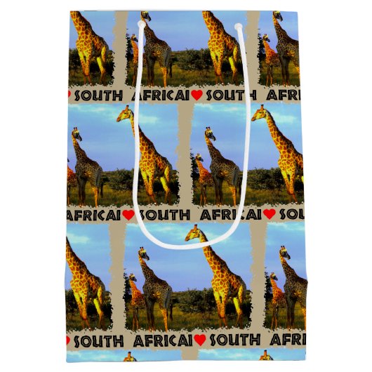 Ich höre Südafrika Giraffe Herd Mittlere Geschenktüte (Rückseite)