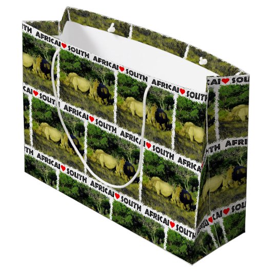 Ich höre Südafrika Rhino Couple Große Geschenktüte (Rückseite Schrägansicht)