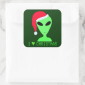 Ich höre Weihnachts-Alien in einer Weihnachtsmannm Quadratischer Aufkleber (Tasche)