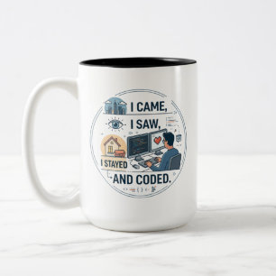Ich kam, ich sah, ich blieb zu Hause und programmi Zweifarbige Tasse