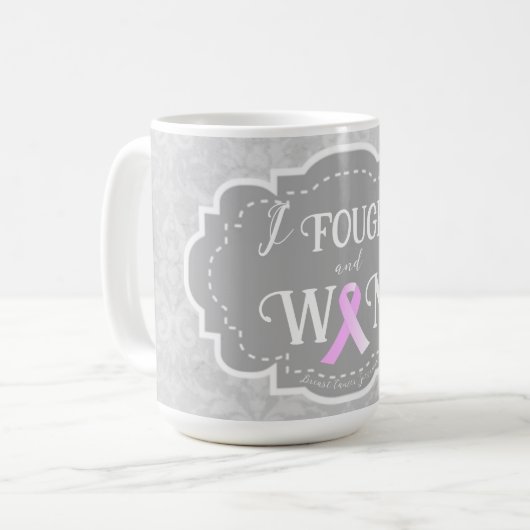 Ich kämpfte und gewann | Brustkrebserkrankung Kaffeetasse (Vorderseite Links)