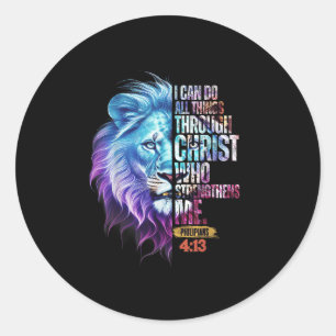 Ich kann alle Dinge durch Christus Löwe Glauben Ch Runder Aufkleber