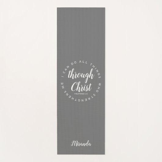 Ich kann alles durch Christi Typografie grau mache Yogamatte (Vorderseite)