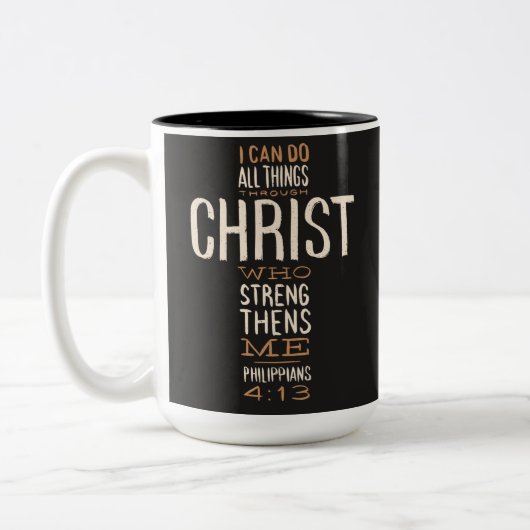 Ich kann alles durch Christus Bibelverse tun Zweifarbige Tasse (Links)